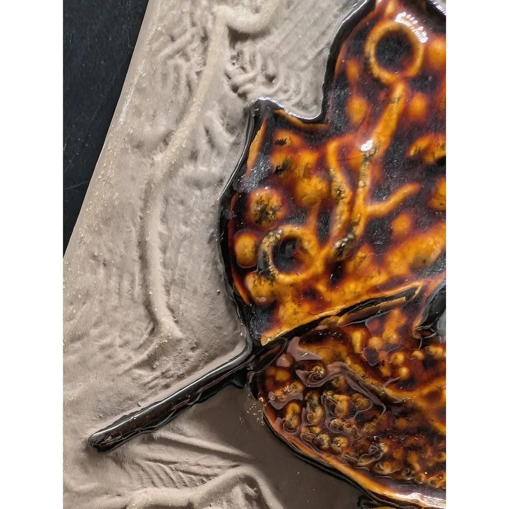 Vintage LE Sweden 0137 E Handcrafted Glazed Leaf Ceramic Wall Plaque Art 10.5